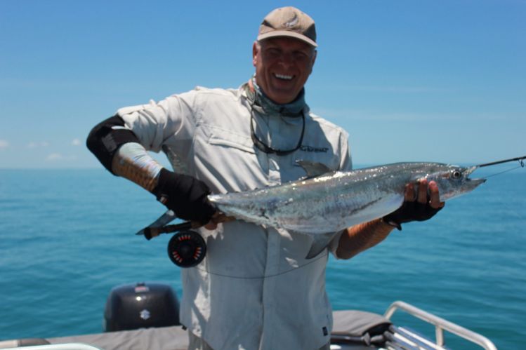 Grey mackerel out the front of Darwin Harbour, small schools of them sporadically harassing the baitfish - lots of chasing and cast for each fish. hot and hard fishing - loved it! 