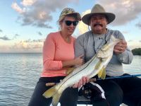 Ron and his wife from Wyoming catching snook in Biscayne bay